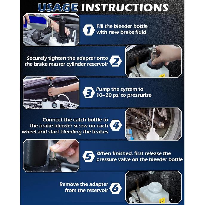 Набор для прокачки тормозов 3 л с бутылкой для сбора 1 л, Инструмент для прокачки тормозов под давлением, Ручной насос для прокачки тормозов для полной замены тормозной жидкости и жидкости сцепления, Улучшенный