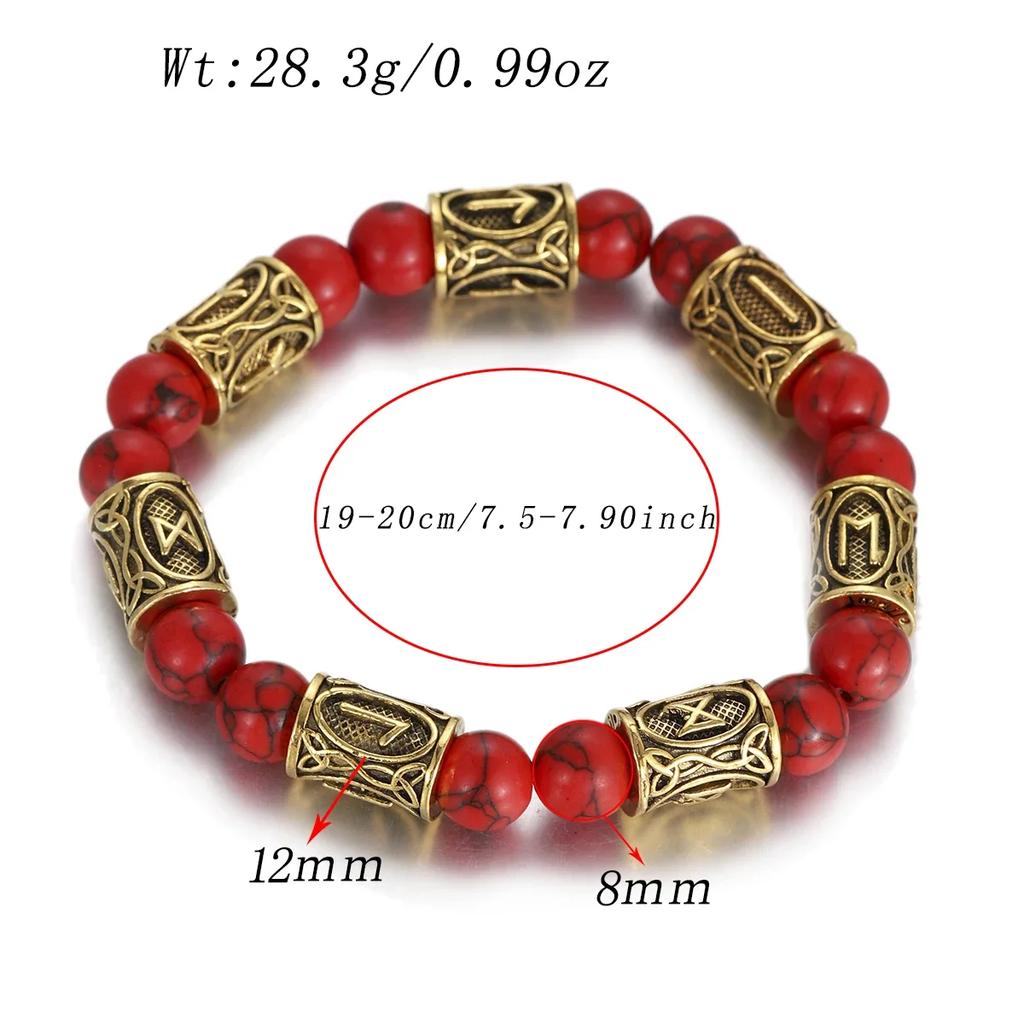 Классический золотой браслет с рунами викингов, 8 мм, из лавового камня, ручная работа, эластичное украшение для женщин и мужчин.