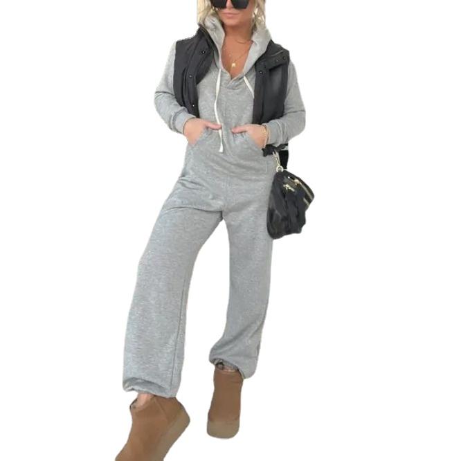 GMXIA Женские модные повседневные однотонные брюки с капюшоном и принтом на осень-зиму и длинными рукавами, комбинезоны и комбинезоны