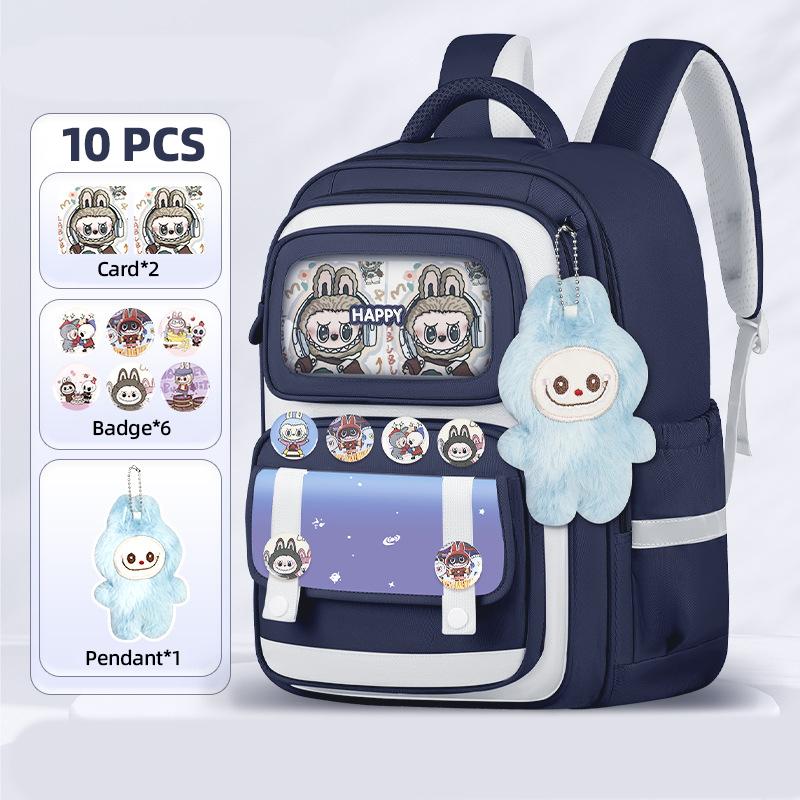 School Backapck 10pcs Sets Bag LABUBU Schoolbag Children's Primary School Students Grade 1-6 Backpack To Reduce The Burden On The Backpack CLE