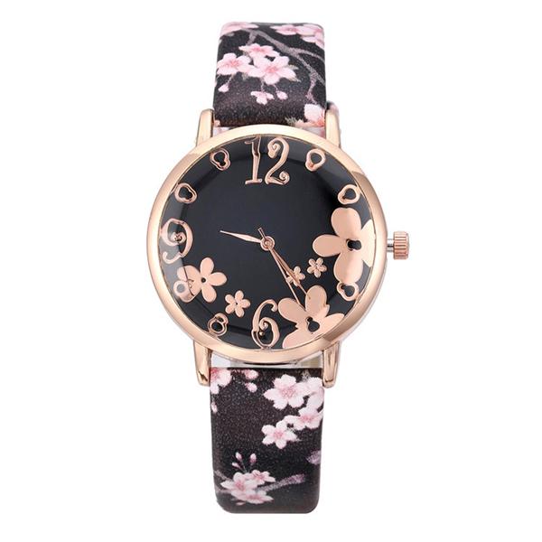 Women Creative Flower Watches Ladies Fashion Casual Leather Quartz Wristwatches Gift Clock