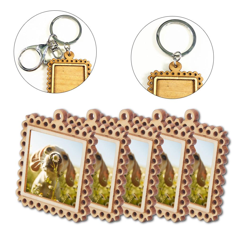 5 шт. деревянные прямоугольные тиснения пустая основа маленькая деревянная фоторамка брелок для ключей лотки