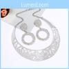 Fashion Solid Color Hollow Design Women Metal Necklace Collar Round Earring Set For Gift And Occasion