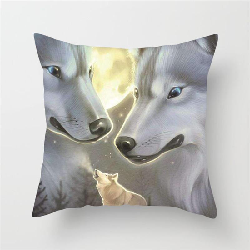 45x45cm Polyester Wildlife Print Cushion Cover Wolf King Photo Pillow Cover Home Sofa Decoration Pillowcase