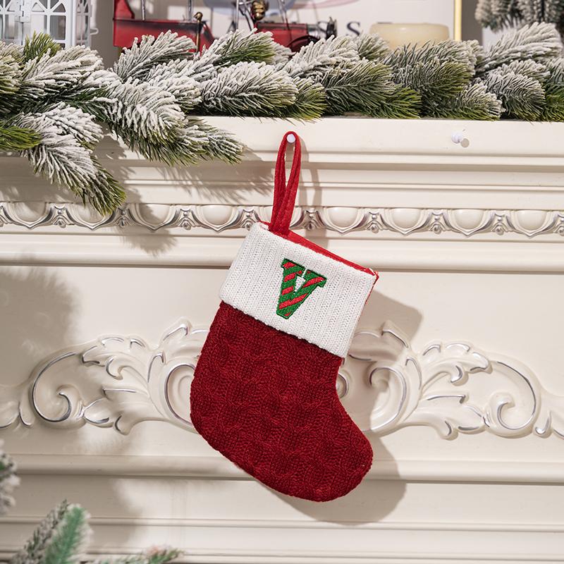 Creative Christmas Decorations Red Knitted Alphabet Embroidered Christmas Socks Color DIY Name Gift Socks