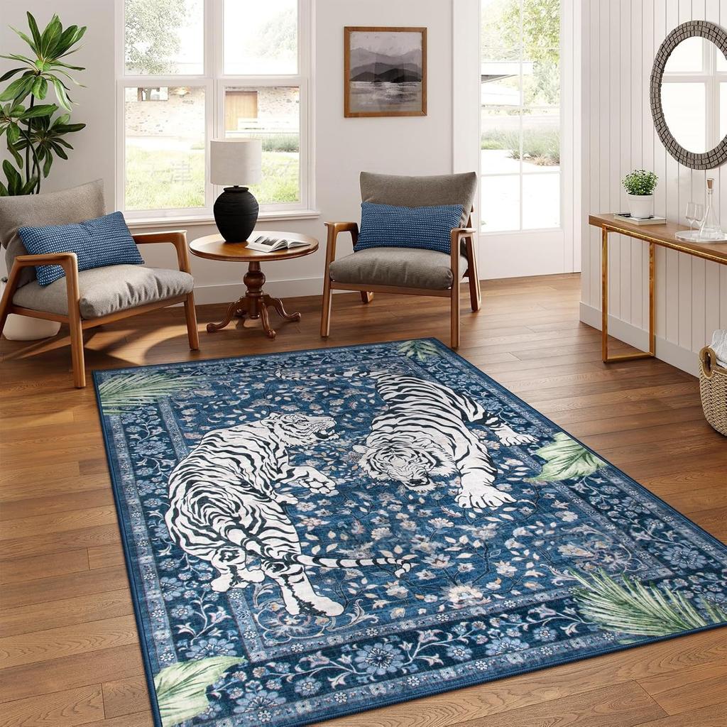 Bohemian Tibetan Tiger Floral Carpet Bedside Floor Mat Anti-slip Vintage Animal Rug Moroccan Carpets for Living Room Decorative