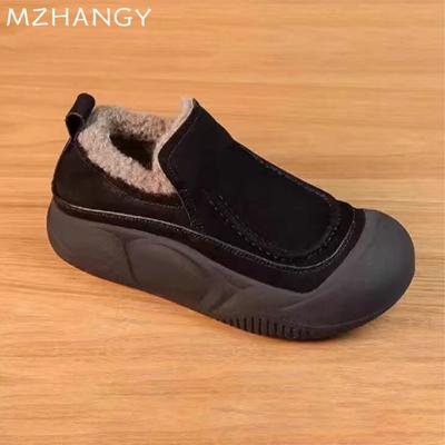 Женские туфли на платформе из хлопка на плоской подошве, повседневная модная обувь 2025 года, трендовые зимние теплые кроссовки для бега, новые удобные кроссовки для ходьбы и снега