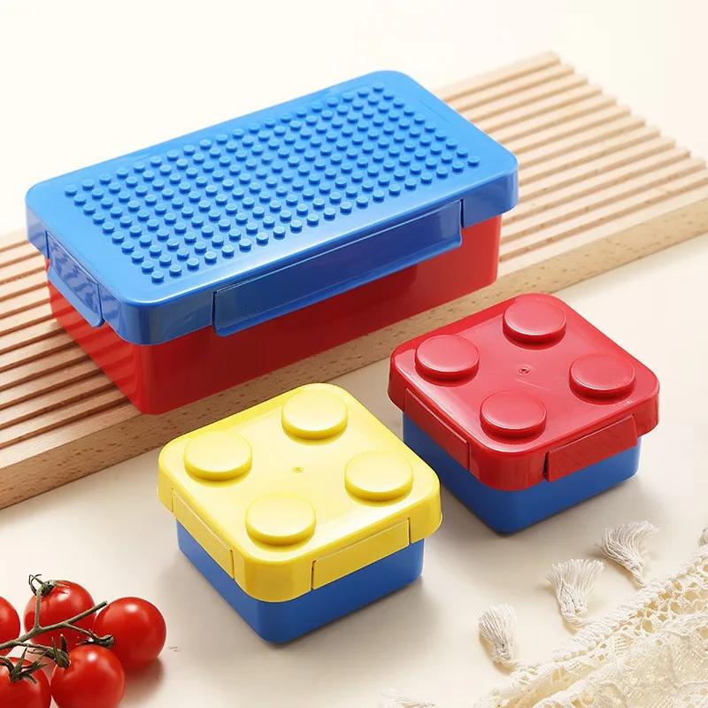 DIY Building Block Lunch Box Modular Building Blocks For Children Student Building Block Bento Food Storage Container Dinnerware