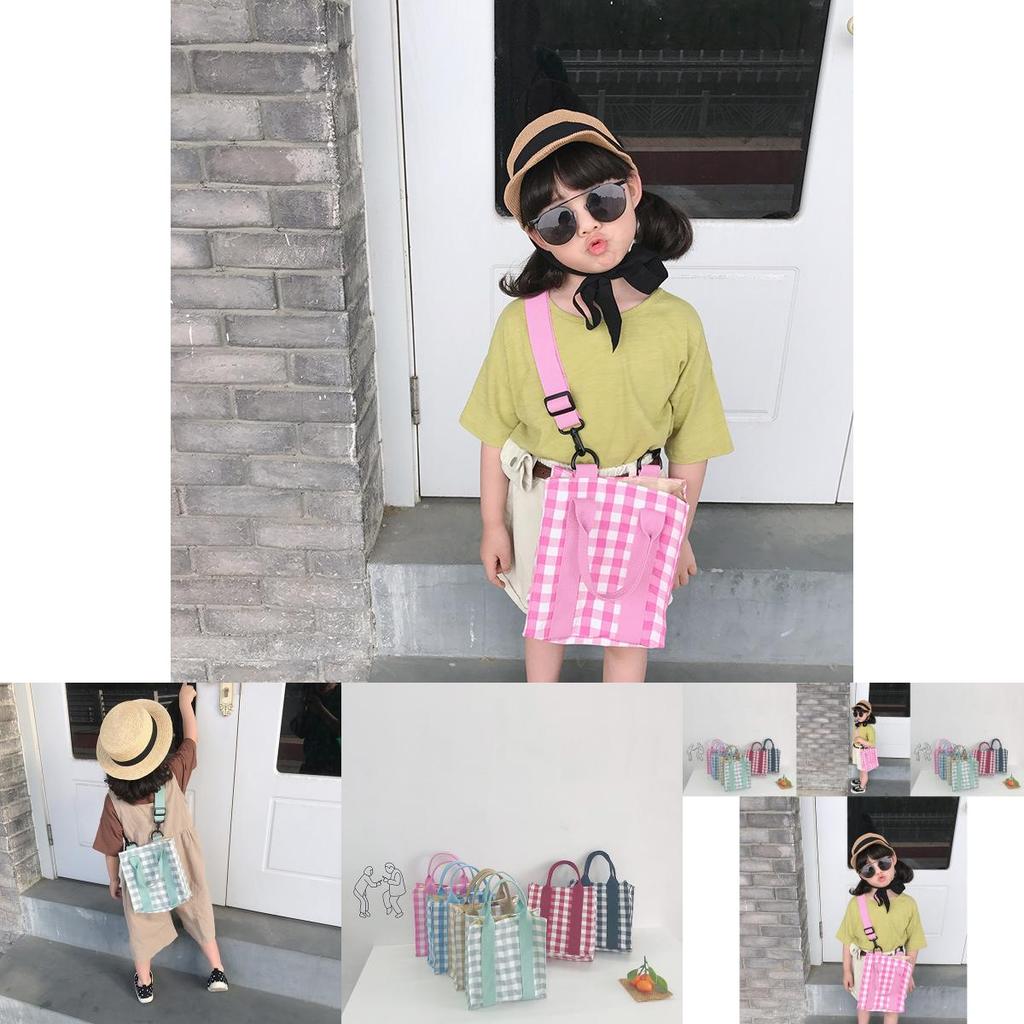 Trendy Children's Shoulder Bag Versatile Plaid Canvas Crossbody Bag For Kids
