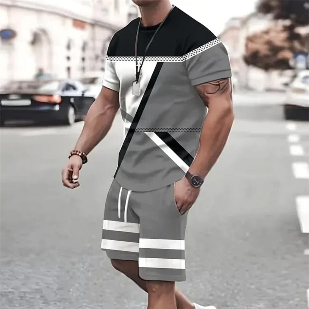 Summer Men's Sportswear Short-sleeved T-shirt Suit Two-piece Outdoor Travel Clothing Oversized Shorts Training Clothes