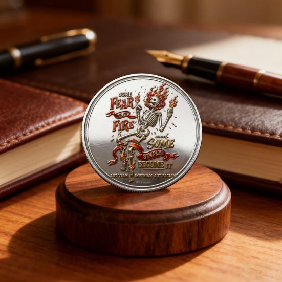 Skeleton Flame Challenge Coin Humorous Motivational Coin Positive Pocket Token for Women Men Colleagues Staff Coworkers