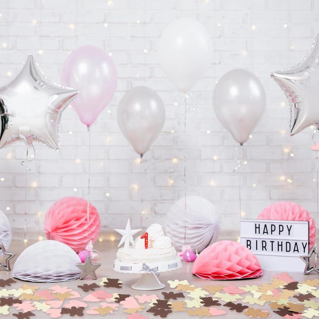 Civaner 500 Pcs 1.2 Inch Bear Table Confetti Set Heart Cream Bear Shaped Girl Boy Baby Shower Confetti First Birthday Party Decorations Gender Reveal