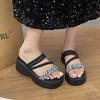 2025 Summer New Fashion Trend Rhinestone Outer Wear Versatile Thick-soled Cool Slippers Muffin Bottom Stepping On Shit Beach Shoes