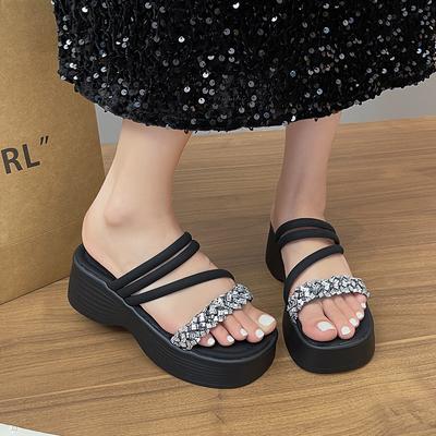 Лето 2025 новый модный тренд стразы верхняя одежда универсальные толстоподошвенные крутые тапочки подошва-маффин наступающие на дерьмо пляжная обувь