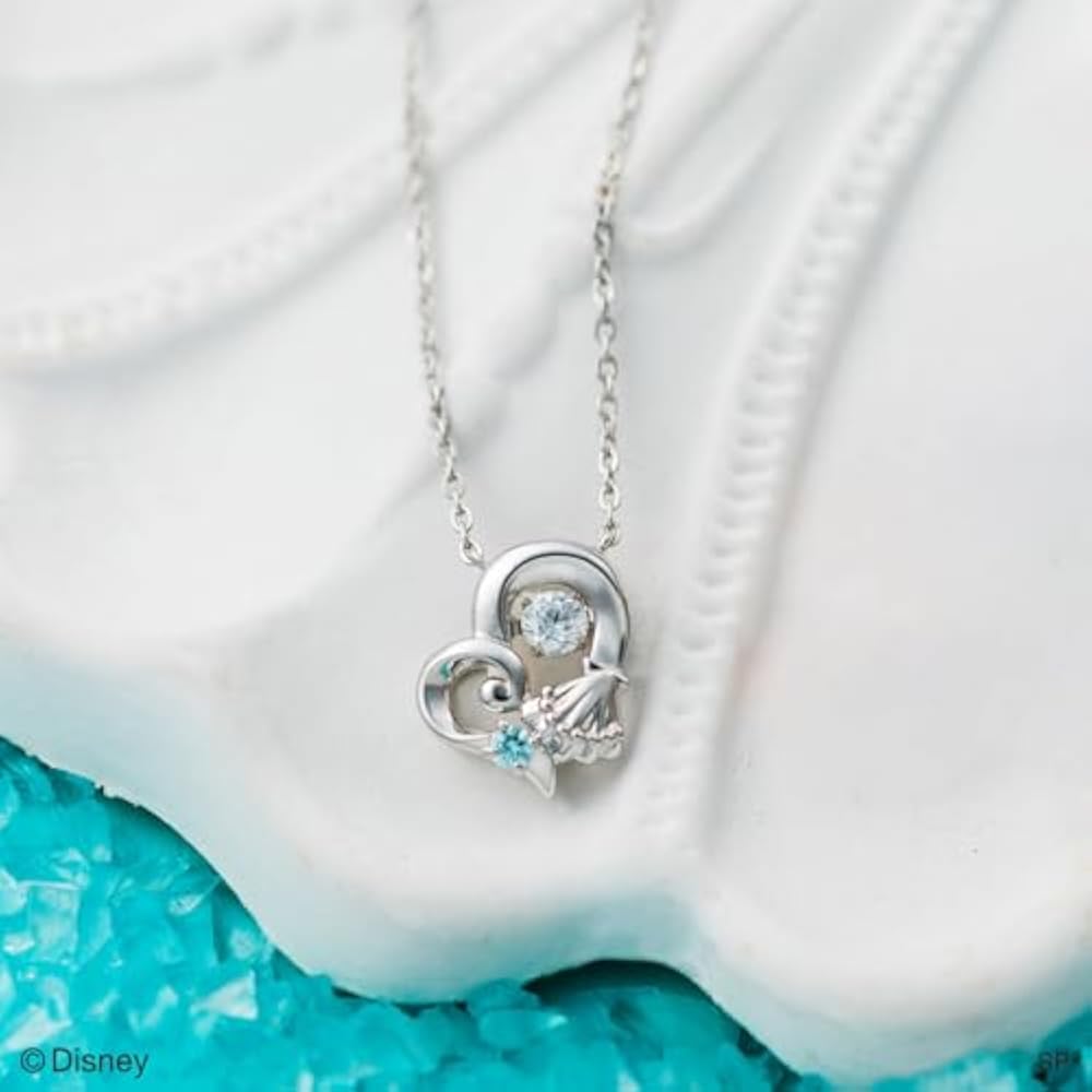 [White Clover] The Little Mermaid Ariel Dancing Stone Necklace Disney Princess 925 Silver Cubic Z...