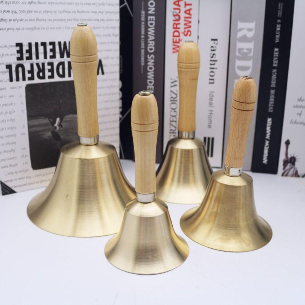 Wooden Handle Solid Brass Call Bell Multi-Purpose Brass Ringing Handbells  Wedding Ceremony