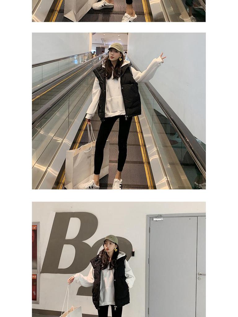 Женский пуховый хлопковый жилет с капюшоном - Новинка 2023 Осень/Зима Модный короткий свободный жилет