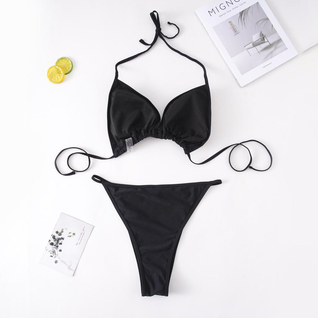 European & American Plus Size Rhinestone Lace-up Swimsuit - Hot Selling Solid Color Bikini ZY066