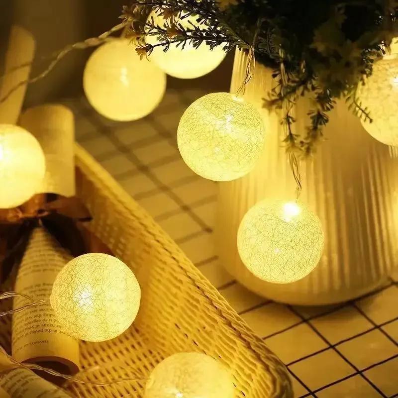 LEDs String Lights Cotton Thread Balls Home Decoration Lamp for Party Wedding Color Light String Christmas Decorations