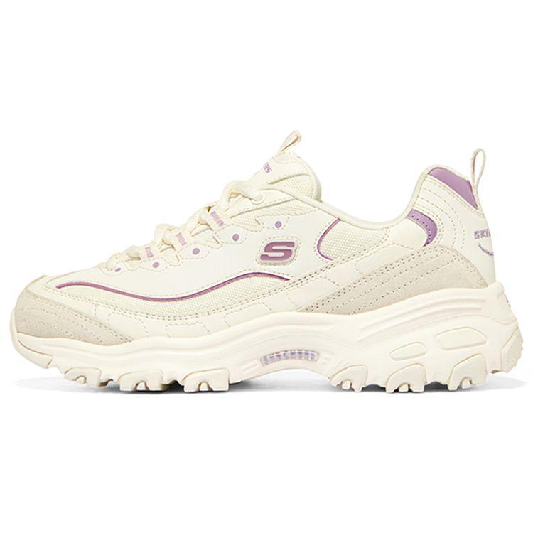 Skechers DLites Повседневный комфорт Низкие кроссовки в стиле "папа" Женские кроссовки Бело-серый Фиолетовый 896108-NTPR