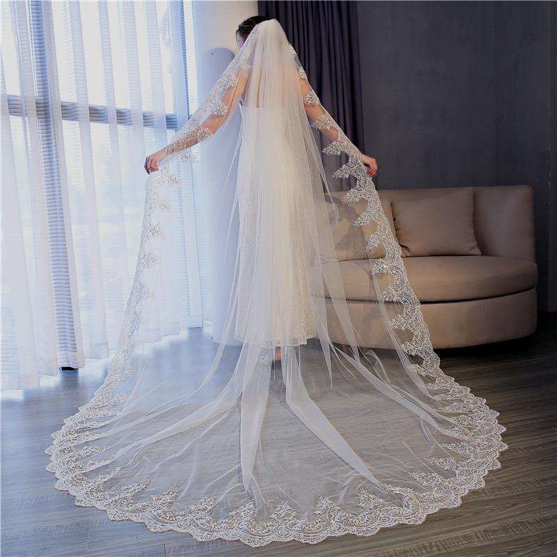 Exquisite 3-Meter Lace Veil for Wedding Dress - European & American Bridal Train Photo Accessory