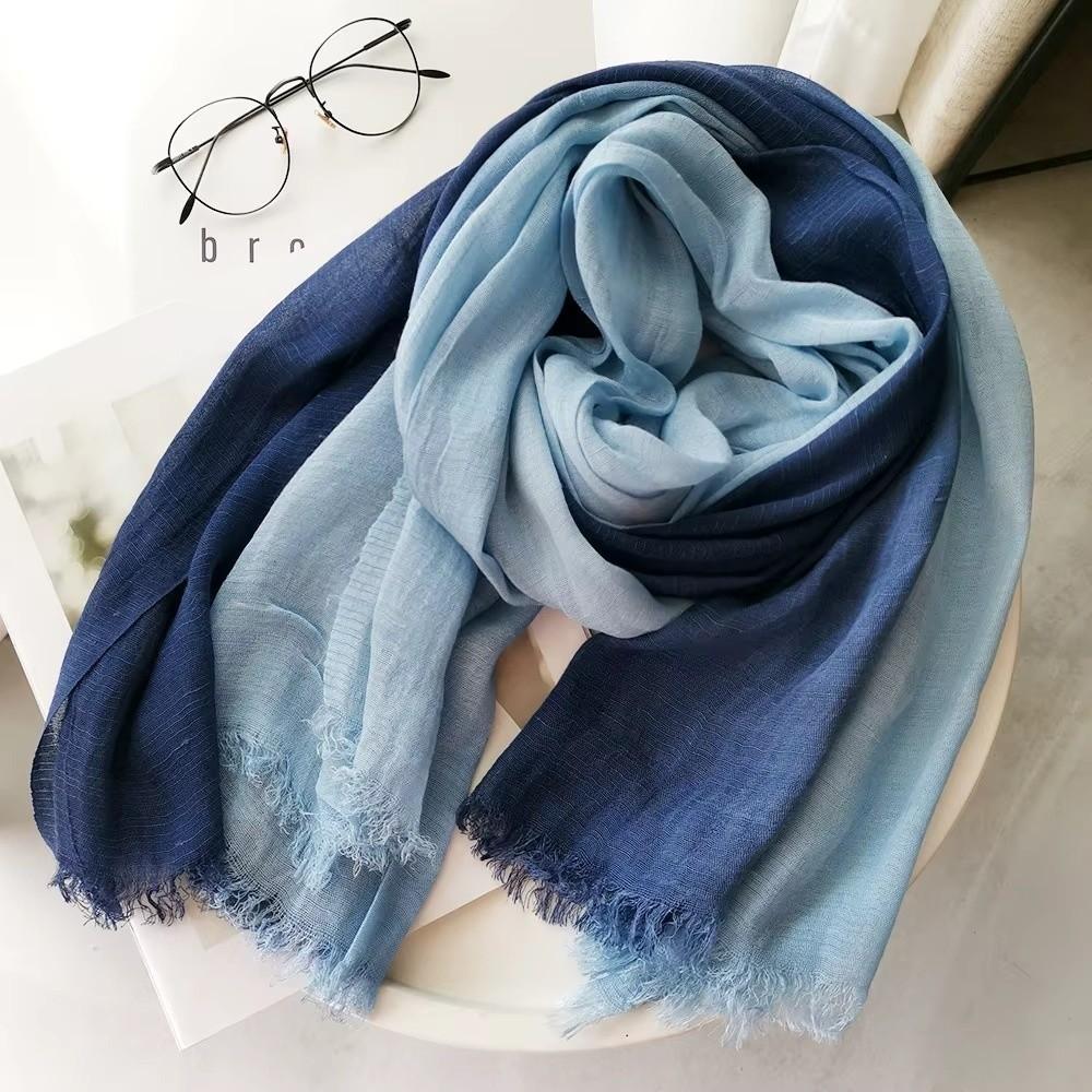 Soft Texture Cotton Scarf Simple Long Shawl Color Matching Two-Color Scarf Autumn Winter