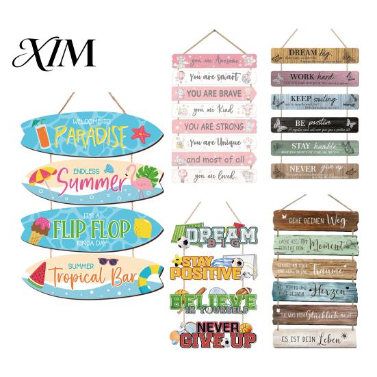 Rustic Porch Ornament Inspirational Wooden Hanging Sign, Summer Surf Kids Positive Quote Wall Plaque, Garden Art Farmhouse String Sign for Bedroom