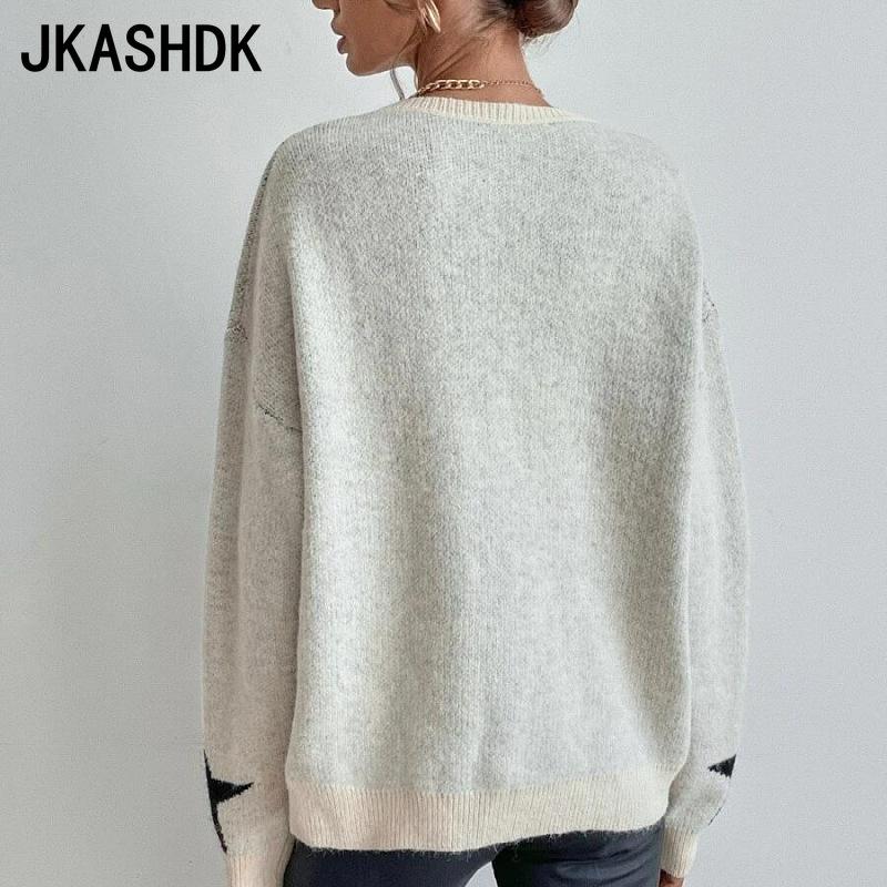 JKASHDK Женские модные повседневные свитера с круглым вырезом и принтом пентаграммы, осень-зима с длинными рукавами