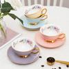 French Retro Flower Golden Edge Ceramic Two Pieces Coffee Cup Flower Tea Cup Water Cup Milk Cup