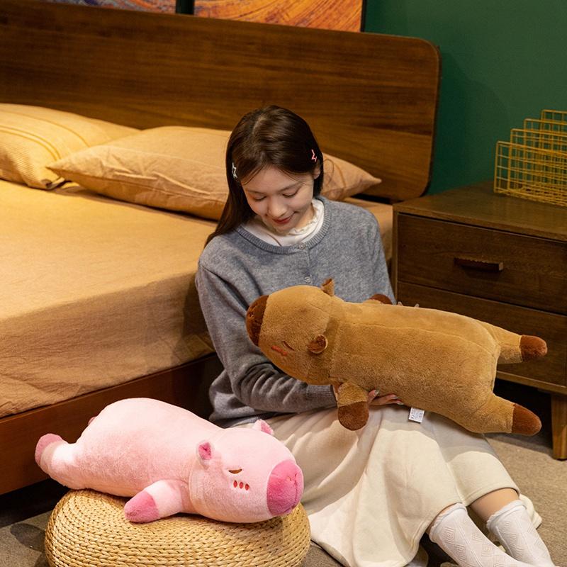 60/80cm Cute Capybara Plush Toy Very Soft Stuffed Animal Shy Pink Brown Capybara Plushies Washable