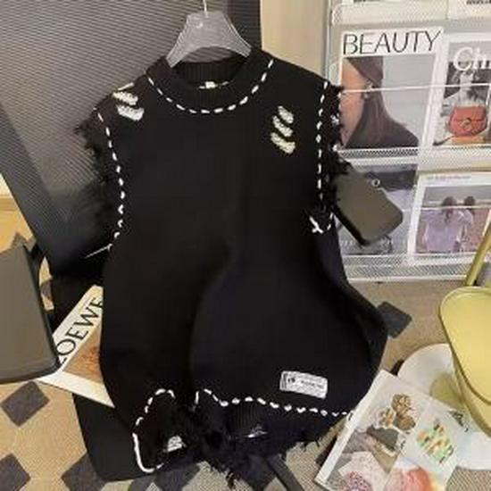 Мужской вязаный жилет без рукавов - 2023 Осень/Зима Круглый вырез Тонкий жилет