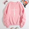 Autumn Letter "Faith" Cross Printed Hoodies Fashionable Casual Sports Long Sleeved Women's Hoodies