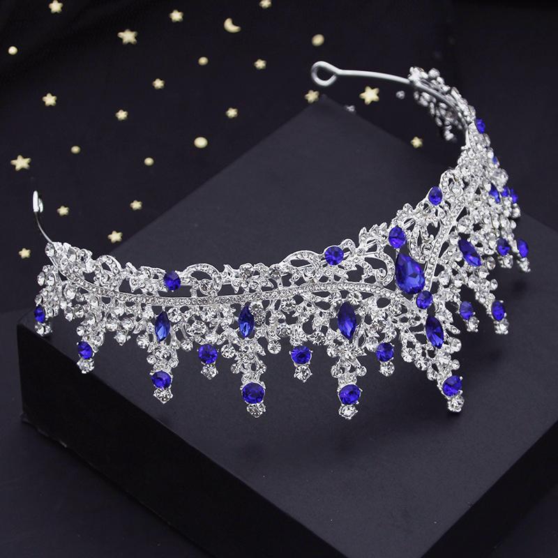 Green Crystal Wedding Crown for Queen Bridal Headdress Fashion Tiaras Hairwear Girls Prom Head Ornaments Jewelry