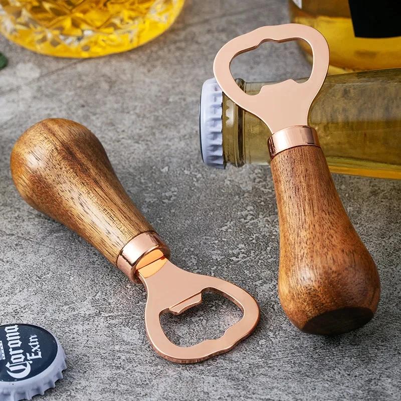 Personal Logo Stainless Steel Beer Bottle Opener with Wood Handle, Kitchen Tools, Anniversary Wedding Gift