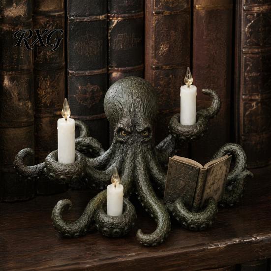 Decorative Pillar Candle Holder Octopus Holder, Durable Resin Halloween Sculpture, Dark Fantasy Gothic Retro Room Accessories Style Candlestick