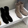 Популярная версия~ 2025 новая корейская версия высококачественных замшевых коротких ковбойских сапог женские на плоской подошве супермягкие осенне-зимние одинарные сапоги