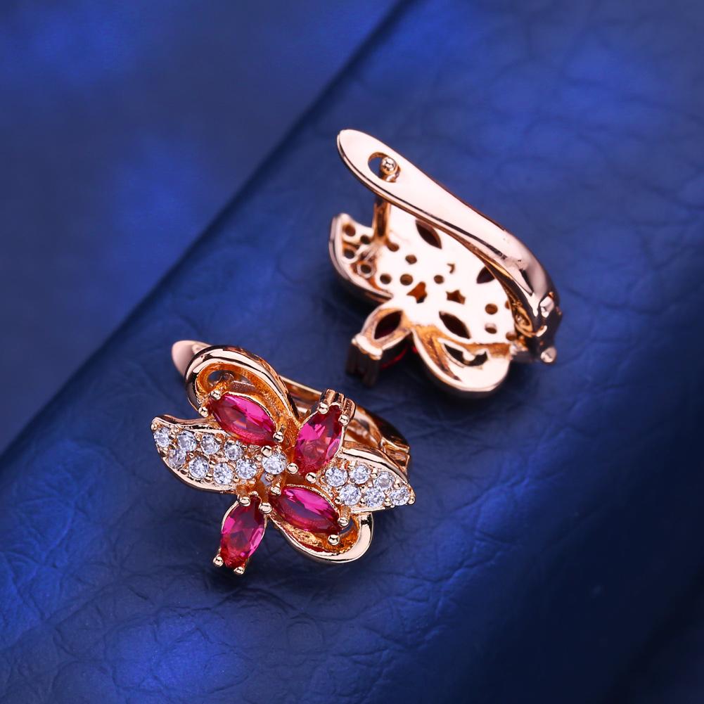 KNIKOO Red Clip Earrings For Women Cubic Zirconia Fashion Leaf Stud Earrings Jewelry For Wedding Party Gifts