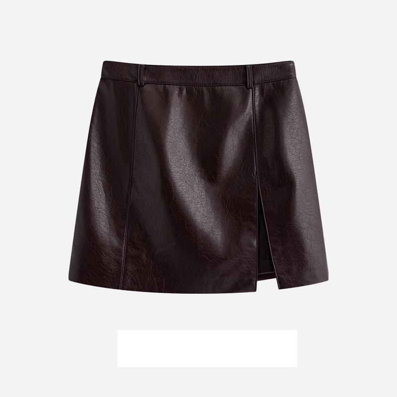 Женская ретро кожаная юбка А-силуэта с разрезом - Маленькая летняя коллекция 2025