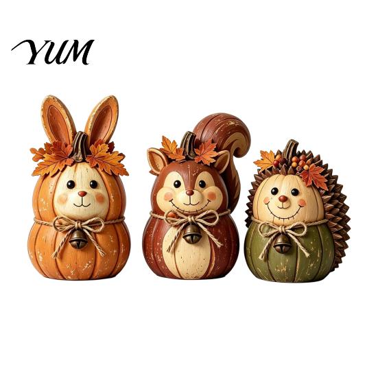 Country Style Thanksgiving Ornaments 3PCS Rustic Autumn Harvest Wooden Ornaments, Animal Designs Retro Indoor Room Decorations Distressed Farmhouse