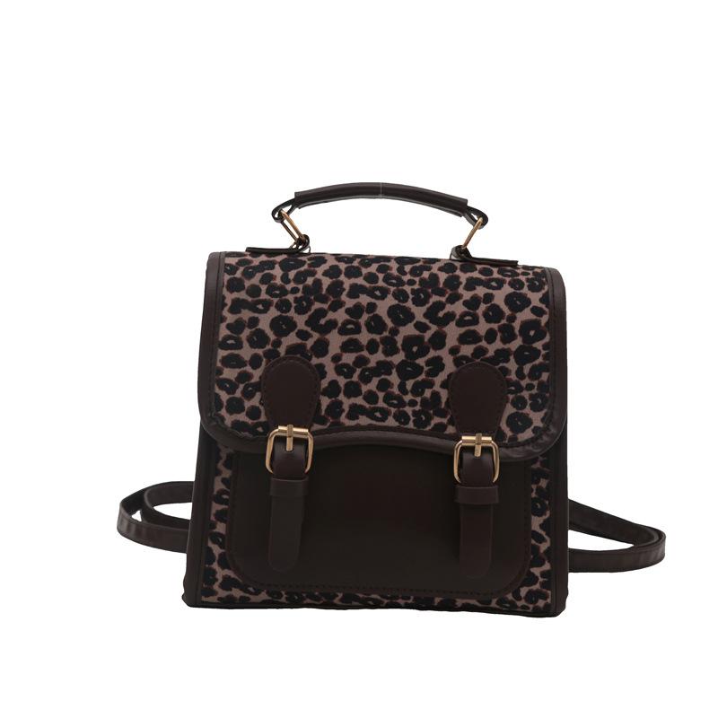 British Retro Leopard Print Backpack Bag Women's New Fashion Versatile Shoulder Messenger Bag High-end Portable Small Backpack
