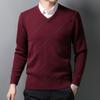 Man Autumn and Winter Clothes Middle-aged V-neck Sweater Men's Thickened Sweater Knitted Base Shirt