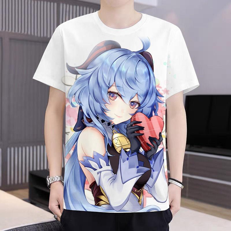 Genshin Impact Ganyu Animation Peripheral Anime Game 3D Print Clothes Summer Round Neck T-shirt Men's and Women's Casual Short Sleeve
