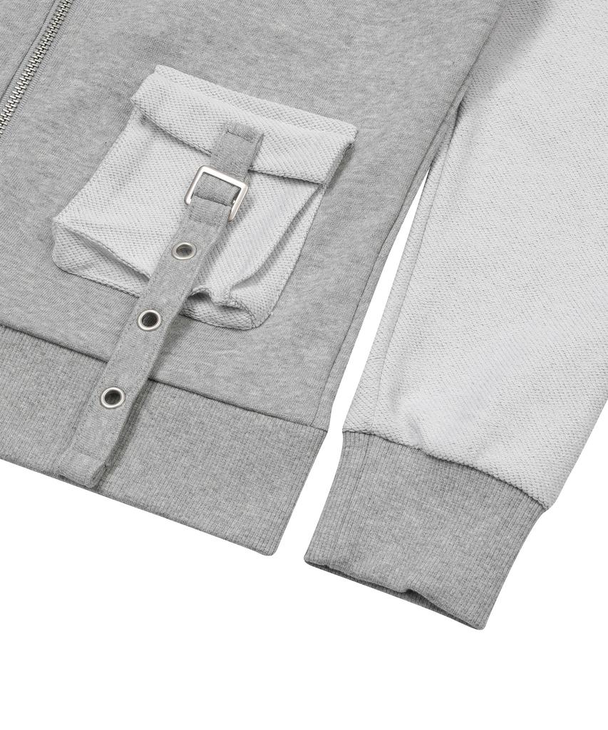 MUCENT Tire Metal Logo Heart Patch Off-Shoulder Zip-Up Sweatshirt (2 Colors)