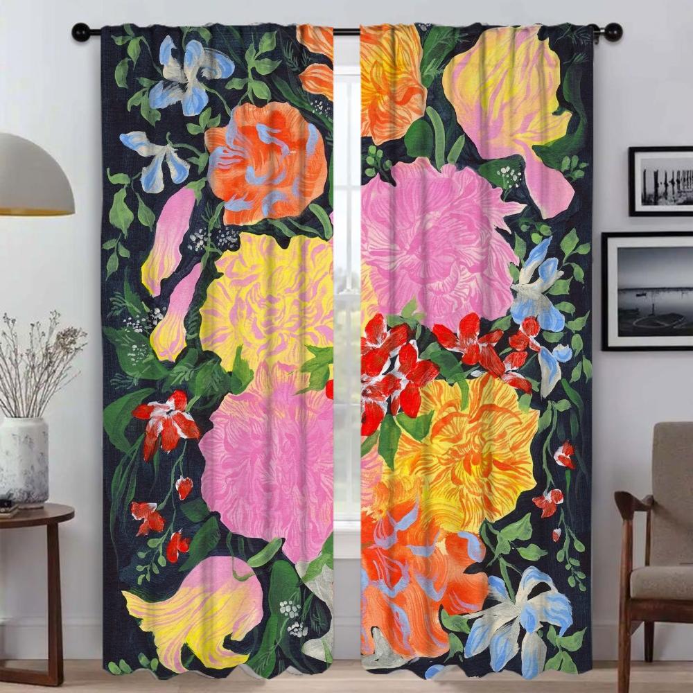 Абстрактные Цветочные Шторы для Домашнего Интерьера, 2 Части Тюль для Окна Спальни, Шторы Для Украшения Хэллоуина, Шторы Для Гостиной, Оттенки