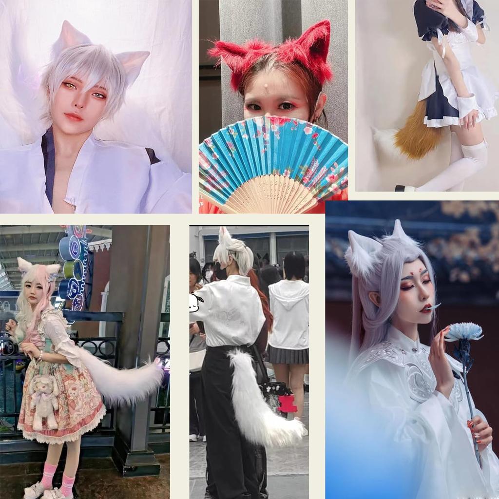 GUFER Кот Лиса и Хвост Пушистый Лис Волк Школа Косплей Хвост Уши Уши, Уши, Набор, Косплей, Хвост, Набор из 2 предметов, Косплей, Костюм, Маскарад, Хэллоуин,