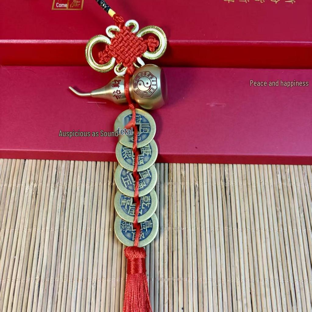 Brass Prosperity Gourd with Five Emperor Coins: Attract Wealth, Ward Off Evil, Auspicious Knot Pendant
