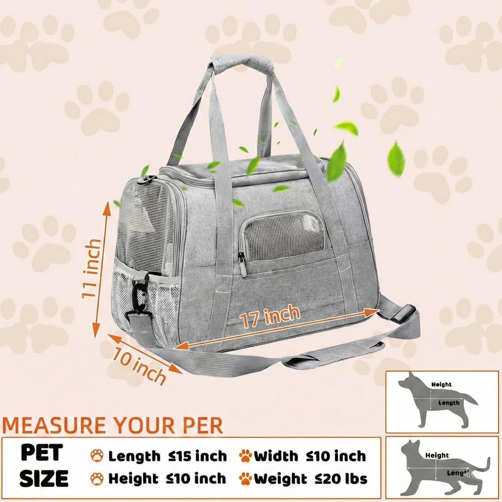 1PC Pet Carrier Bag Airline Approved Up for Cats and Dogs Up to 20LBs, Soft Cat Carrier Dog Carrier Travel Kitten Carrier with M