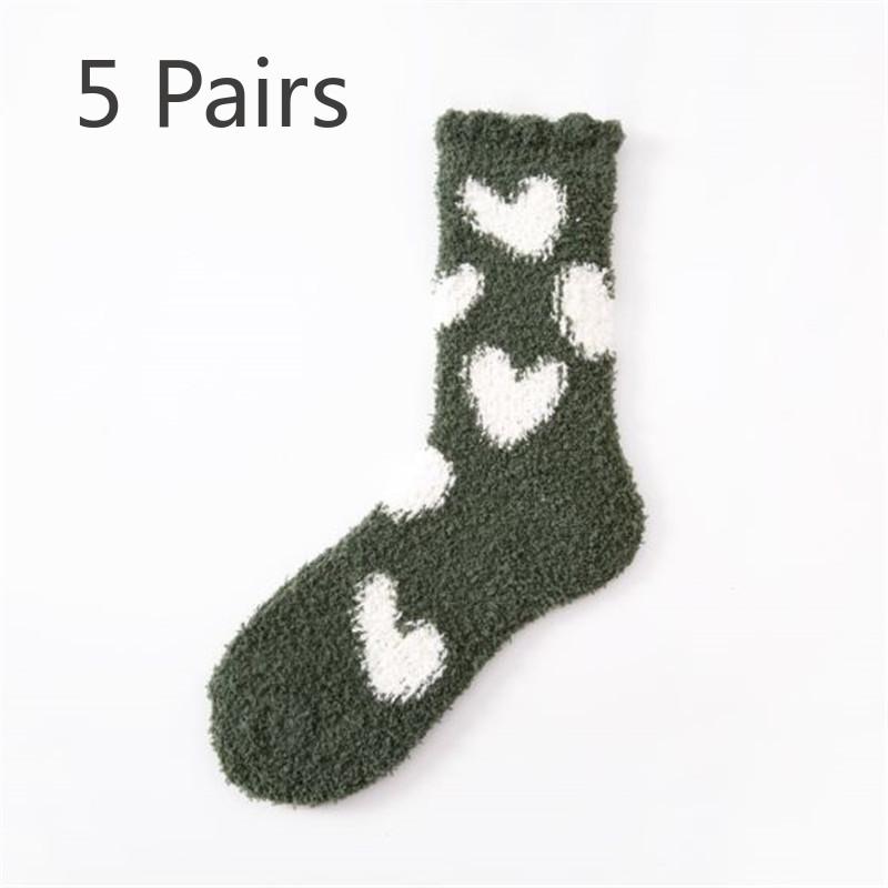 5 Pairs Pairs Women's Coral Velvet Mid-tube Socks Autumn and Winter Velvet Reinforced Warm Towel Socks Floor Socks