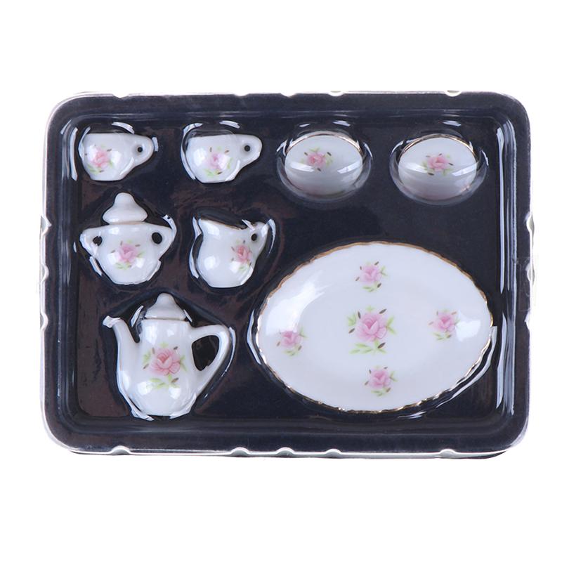 8 шт. 1/12 кукольный миниатюрный столовый сервиз фарфоровый чайный сервиз тарелки чашки