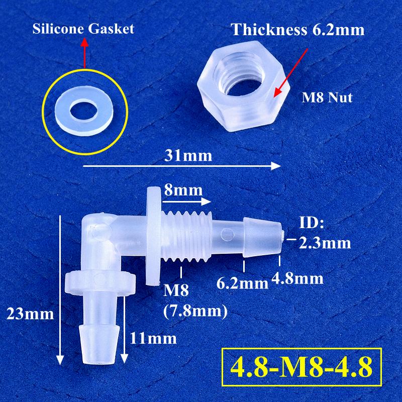 Pagoda Perforated Elbow Connector + Silicone Gasket Aquarium Tank Adapter Garden Water Hose Joint M6~G1/2 Thread To 2.4-11.1mm